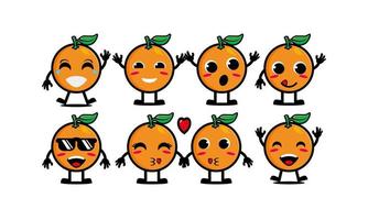 coleção de conjunto de laranja engraçado sorridente bonito ilustração de mascote de personagem de cara de desenho animado plana vetorial isolada no fundo branco vetor