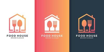 logotipo da casa de comida com vetor premium de conceito de arte de linha