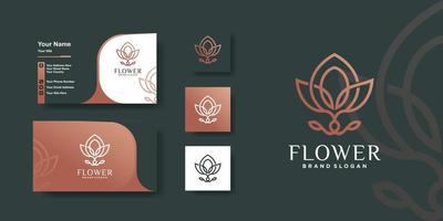 logotipo de flor com conceito de arte de linha criativa e vetor premium de design de cartão de visita