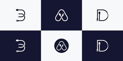 conjunto de monograma letra a, b e d com colher e garfo conceito vetor premium