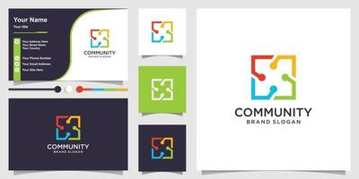 grupo de logotipo para conceito quadrado criativo comunitário e vetor premium de design de cartão de visita