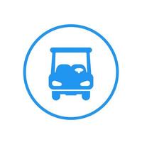 ícone de carrinho de golfe em círculo, azul em branco vetor
