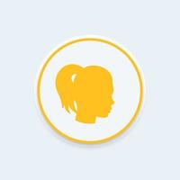 cabeça de menina no ícone de perfil, login, avatar, ícone redondo, ilustração vetorial