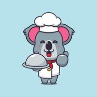 personagem de desenho animado de mascote chef coala fofo com prato vetor