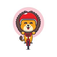 bonito leão mascote personagem de desenho animado passeio de bicicleta vetor