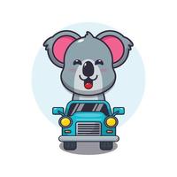 passeio de personagem de desenho animado de mascote coala fofo no carro vetor