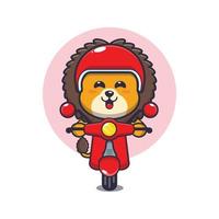 passeio de personagem de desenho animado de mascote de leão fofo na scooter vetor