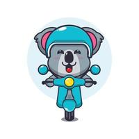 passeio de personagem de desenho animado de mascote coala fofo na scooter vetor