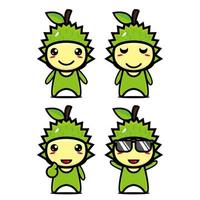 definir coleção de personagem de design de mascote durian bonito. Isolado em um fundo branco. conceito de pacote de ideia de logotipo de mascote de personagem fofo vetor