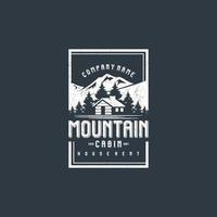 vista para a montanha com cabana para logotipo de aluguel de casa de aldeia vetor