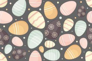 ovos de páscoa decorados em fundo escuro, padrão sem emenda. fundo de páscoa. design para têxteis, embalagens, invólucros, cartões de felicitações, papel, impressão vetor