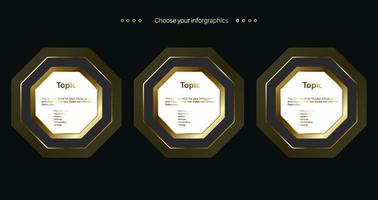 modelo de design infográfico multiuso dourado de luxo com três opções vetor