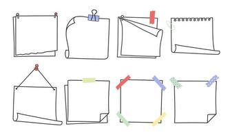 doodle notas de memorando desenhadas à mão e conjunto de ilustração vetorial de lembretes. vetor