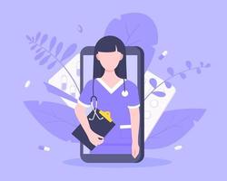 conceito de serviço médico on-line médico com médico na ilustração vetorial de smartphone. vetor