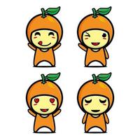 definir coleção de personagem de design de mascote laranja fofo. Isolado em um fundo branco. conceito de pacote de ideia de logotipo de mascote de personagem fofo vetor