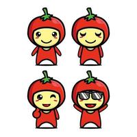 definir coleção de design de mascote de tomate fofo. Isolado em um fundo branco. conceito de pacote de ideia de logotipo de mascote de personagem fofo vetor