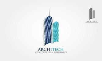 modelo de logotipo de vetor de soluções de construção. ideia de construção do arquiteto. logotipo de edifícios estilizados e abstratos.