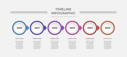modelo de infográficos de negócios abstratos com 6 círculos em diagramas de linha do tempo. design de rótulo de apresentação criativa para infográficos. vetor