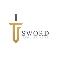 ícone de logotipo de espada com vetor de logotipo inicial de letra tf