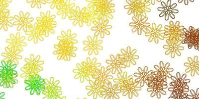 textura de doodle de vetor verde e amarelo claro com flores.