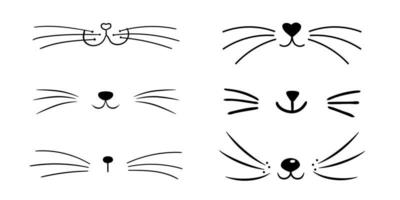 conjunto de nariz de coração de gato plana de vetor. coleção de ícones de silhueta de rosto de gato fofo vetor