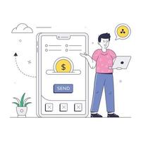 aplicativo de pagamento, uma ilustração plana de transferência de dinheiro