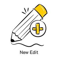 lápis com mais, conceito de novo ícone de edição desenhada à mão vetor