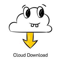 pronto para usar ícone desenhado à mão de download de nuvem vetor