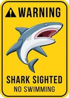 conceito de placa de aviso com tubarão avistado sem natação vetor