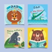 cartões de feliz dia dos pais com animais de desenho animado vetor