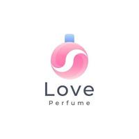 perfume de garrafa de luxo colorido com modelo de logotipo de coração. logotipo para cosméticos, beleza, salão, produto, cuidados com a pele. vetor