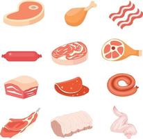 uma coleção de vários tipos de carne com cores atraentes vetor