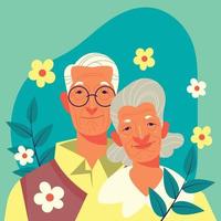 casal de velhos românticos em dresscode amarelo vetor