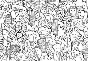 doodle de floresta para colorir desenhado à mão vetor