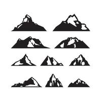 conjunto de ícone de montanhas, design de logotipo - ícone de símbolo de montanha de silhueta e logotipo vetor