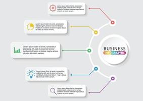 vetor de design de infográficos de linha do tempo e ícones de marketing podem ser usados para layout de fluxo de trabalho, diagrama, relatório anual, web design. conceito de negócio com 5 opções, etapas ou processos.