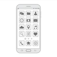 smartphone de desenho de contorno. elegante design de estilo de linha fina. smartphone vetorial com ícones da interface do usuário. vetor