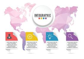 vetor de design infográfico e ícones de marketing podem ser usados para layout de fluxo de trabalho, diagrama, relatório anual, web design. conceito de negócio com 4 opções, etapas ou processos.