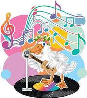 desenho de pato cantor com símbolos de melodia de música vetor