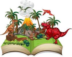 livro de histórias com dinossauros na floresta vetor