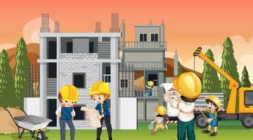 construção de casa local de construção e trabalhadores vetor