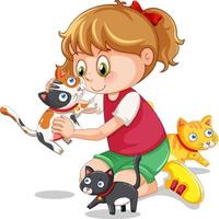 uma menina brincando com seus gatos vetor