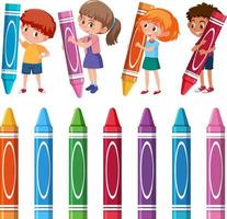 conjunto de crianças diferentes segurando bastões de lápis de cor vetor