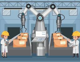 conceito de indústria de automação com robôs de linha de montagem vetor