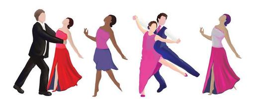 conjunto de dançarinos dançando no salão de baile, tango, salsa, bachata, danças latinas, balé, vetor