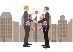 desenhando gráficos dois empresários apertando as mãos conceito conexão negociação bem sucedida para ilustração vetorial de negócios vetor