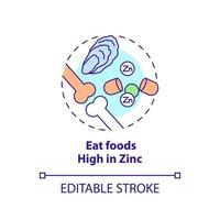 coma alimentos ricos em ícone de conceito de zinco. mantendo articulações e ossos saudáveis ilustração de linha fina idéia abstrata. frutos do mar. desenho de contorno isolado. traço editável. arial, uma miríade de fontes pró-negrito usadas vetor