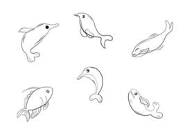 doodle ícone de peixe subaquático dos desenhos animados silhueta em quadrinhos abstrato ilustração vetorial 2 vetor