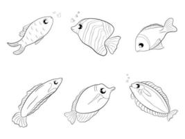 coleção de doodle silhueta peixe subaquático ícone dos desenhos animados abstrato gráfico ilustração vetorial vetor
