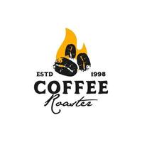 design de logotipo de chama de fogo de torrador de café rústico vintage vetor